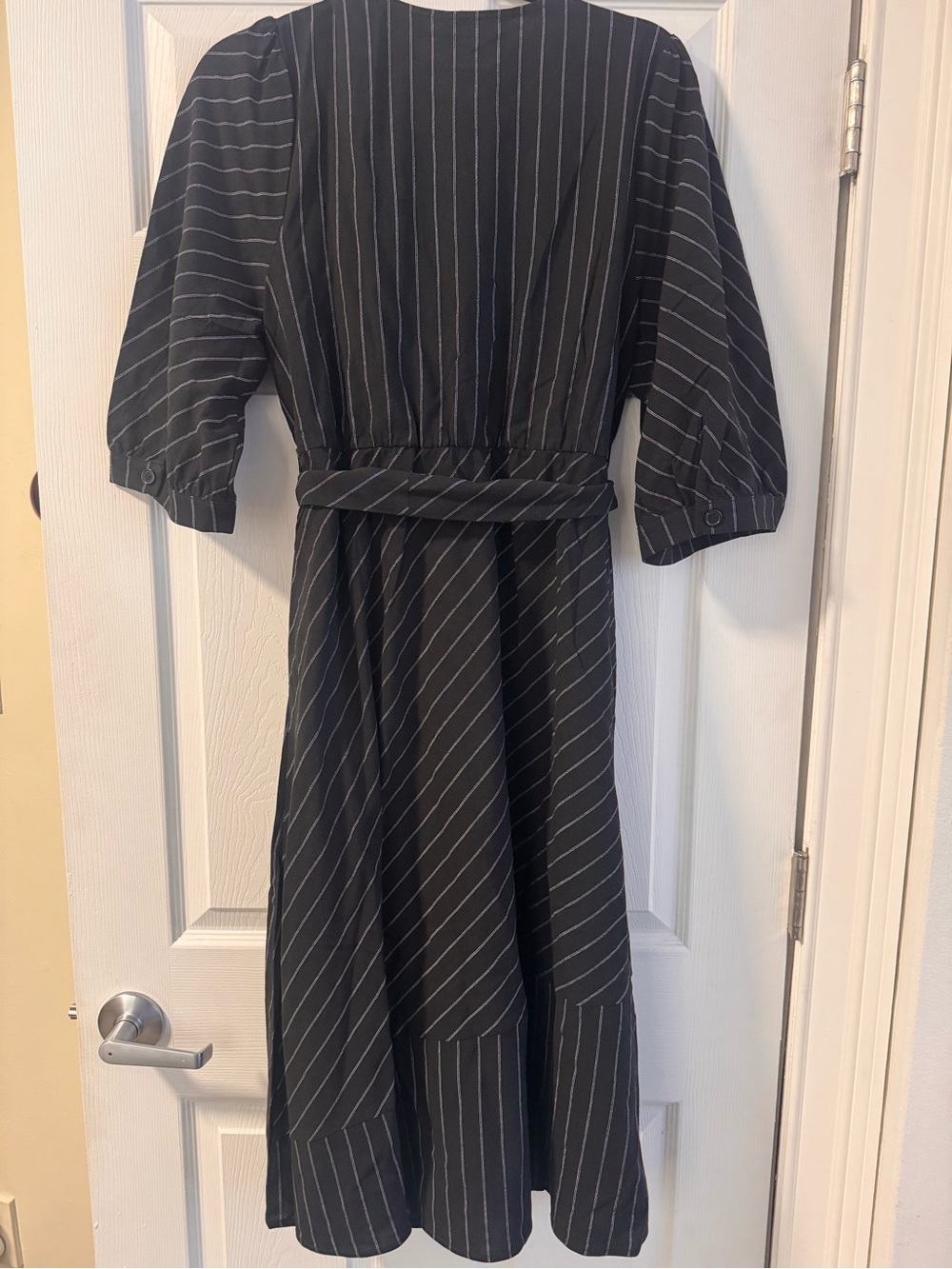 Disturbia Black Pinstripe Wrap Midi Dress - Picture 2 of 3